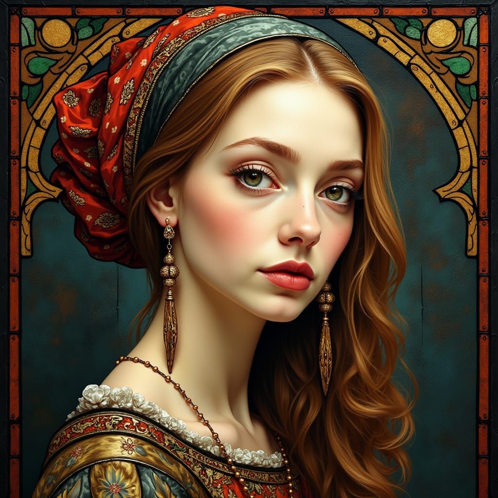 Dutch Masterpiece Portrait of a Lovely Lady in Stained Glass