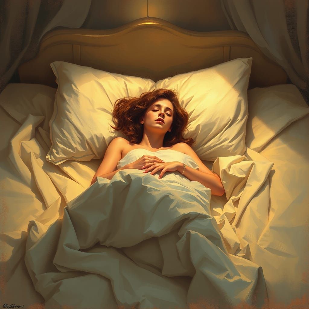 Melancholic Woman in Bed: Impressionist Style