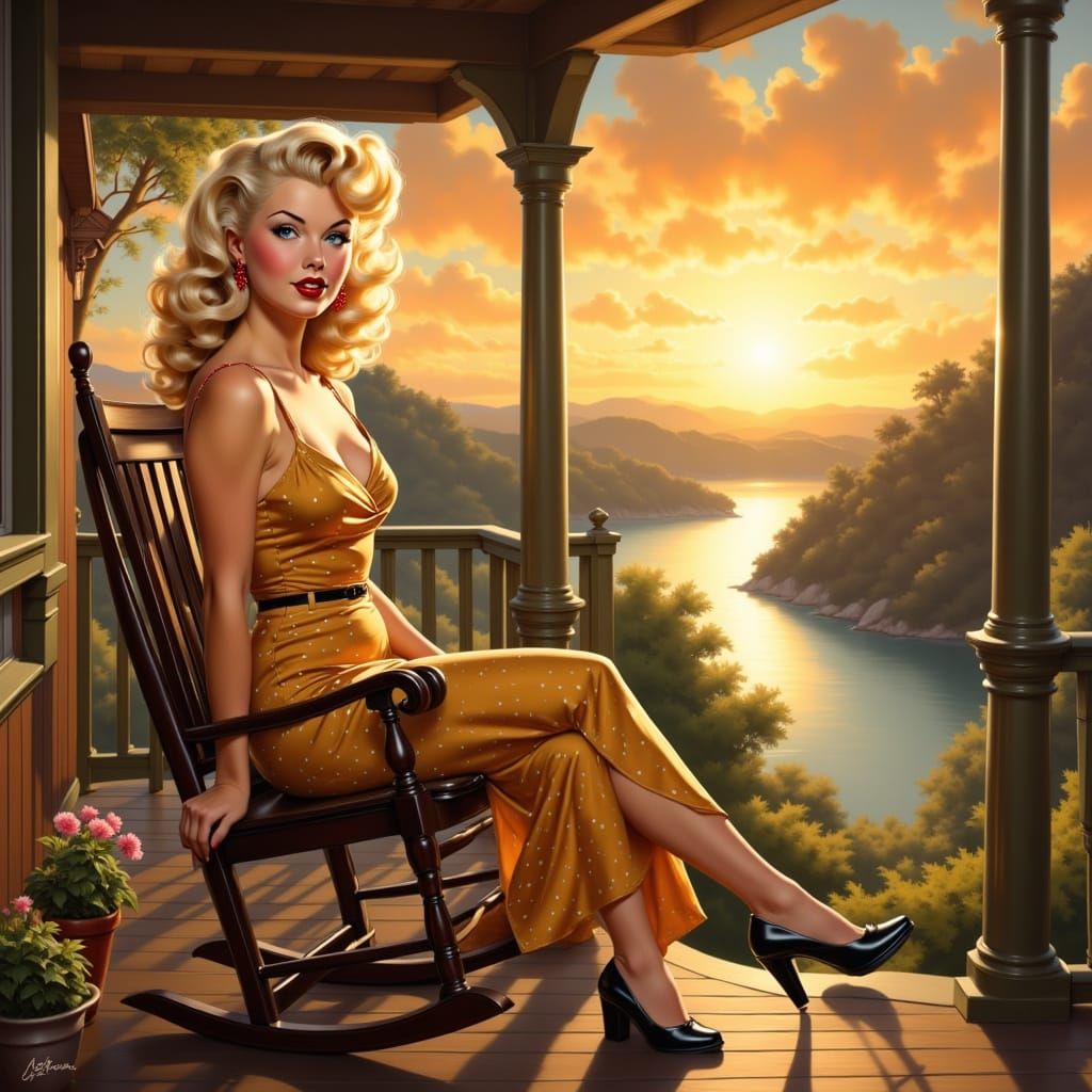Serene Woman on Porch at Golden Hour
