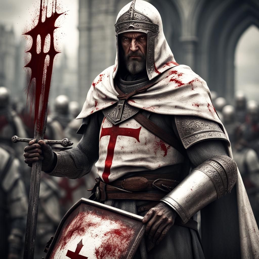 Hyperrealistic Templar Knight on Battlefield