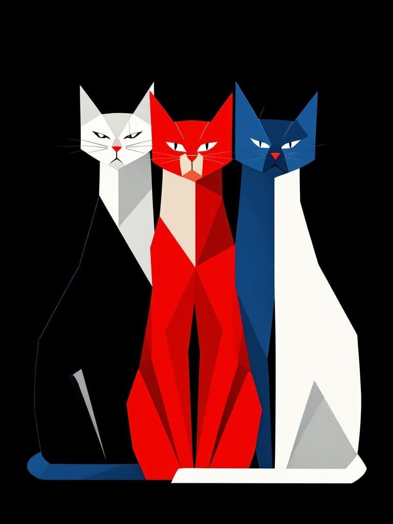 Bauhaus-Inspired Geometric Cats in Bold Contrast