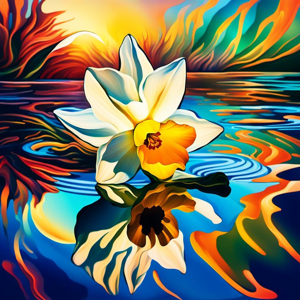 Surreal Narcissus Reflected in Swirling Water