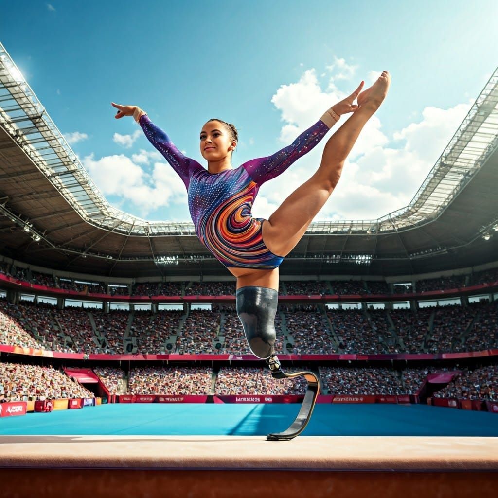 A paralympic gymnast with a prosthetic leg