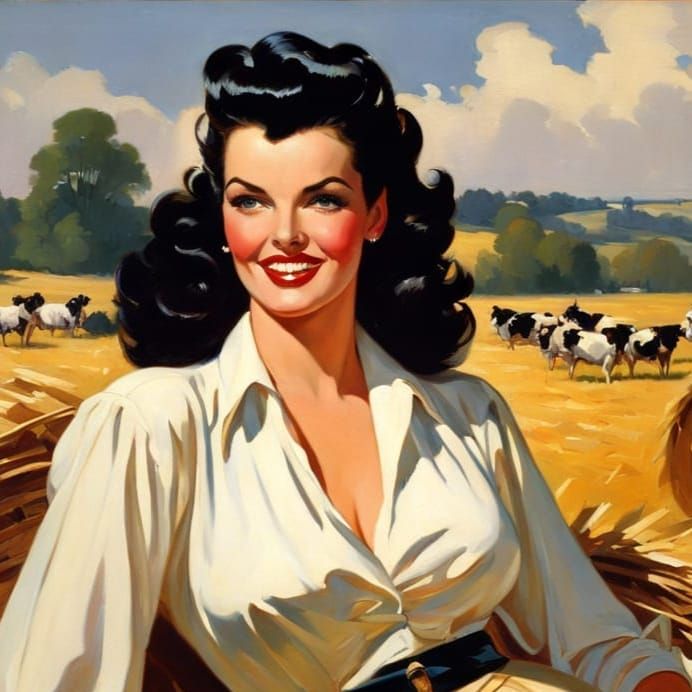 Jane Russell in Retro Impressionistic Oil Painting