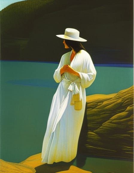 Woman in Blue Robes by River