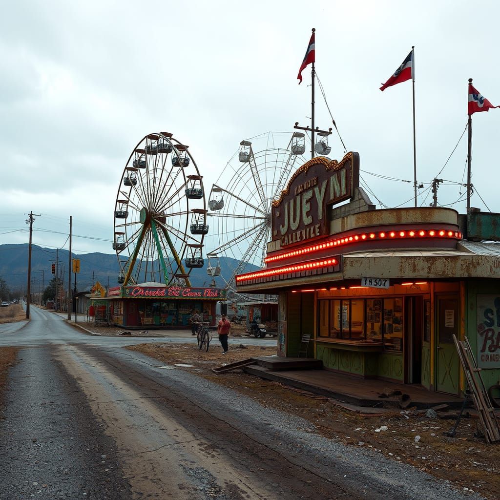 Abandoned Carnival in Retro-Futuristic Dystopian Style