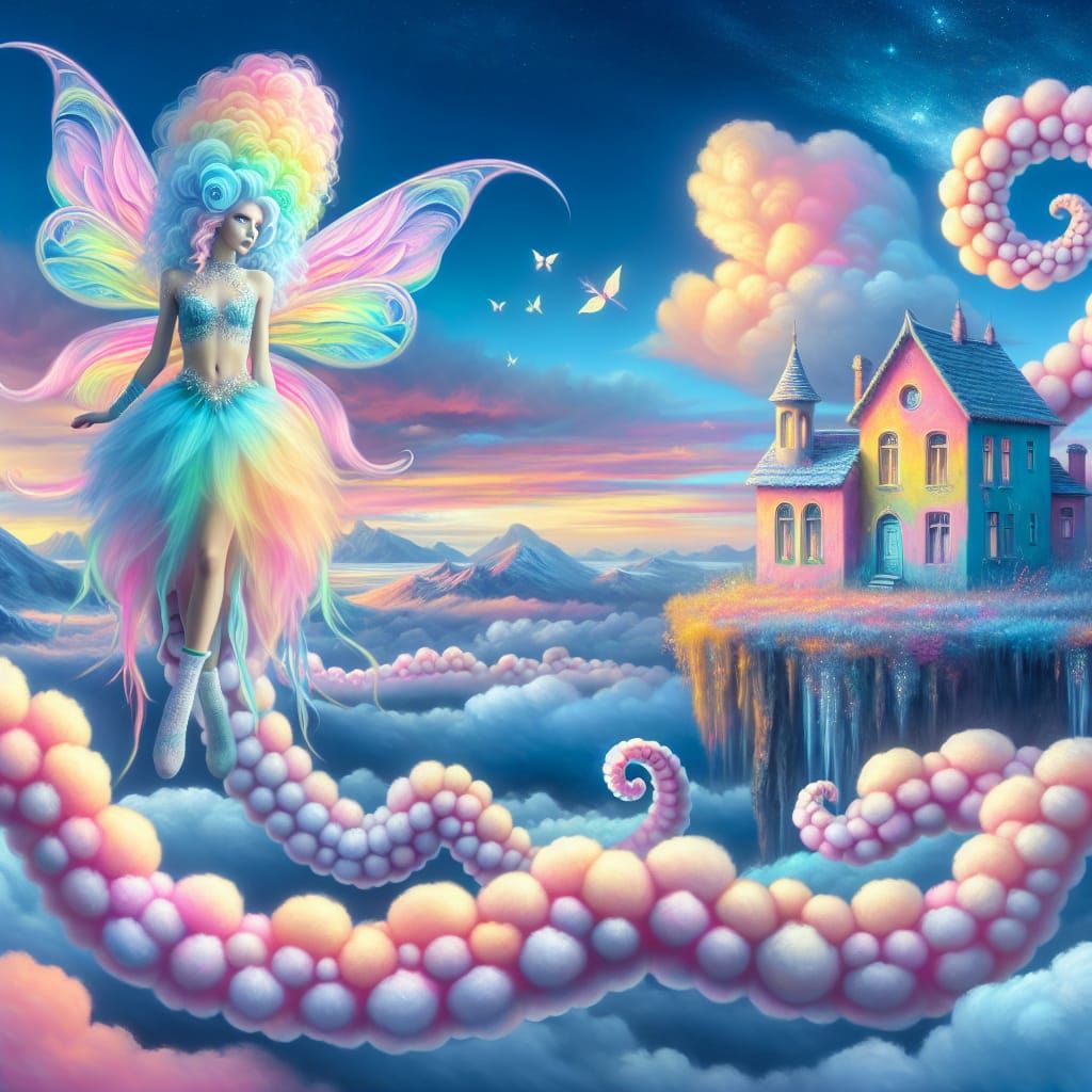 Fairy on Floating Island with Cloud Snakes