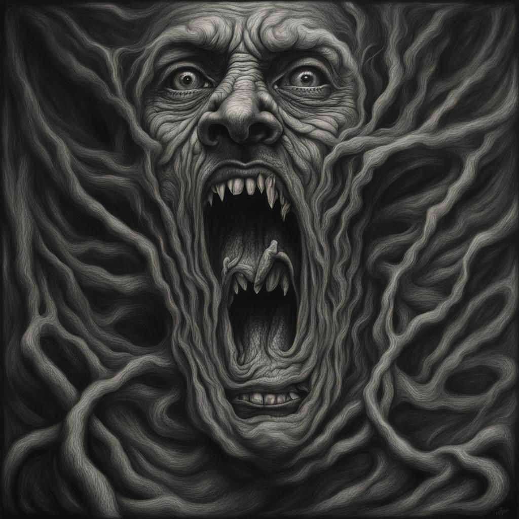 Hyperdetailed Charcoal Drawing: The Essence of Fear