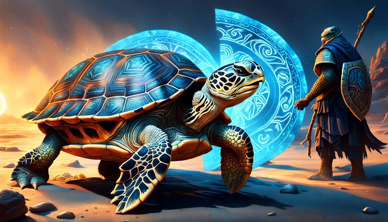 Heroic Turtle Friends Unite Under Swirling Blue Shield