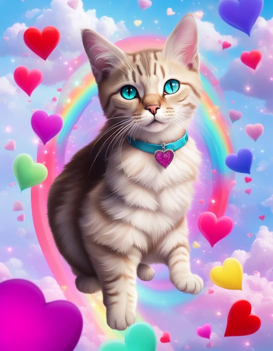Neon-Eyed Cat in Dreamy Psychedelic Landscape