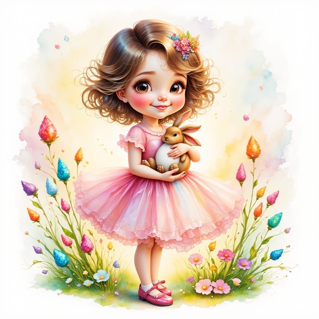 Enchanting Fantasy Girl in Whimsical Watercolor Style