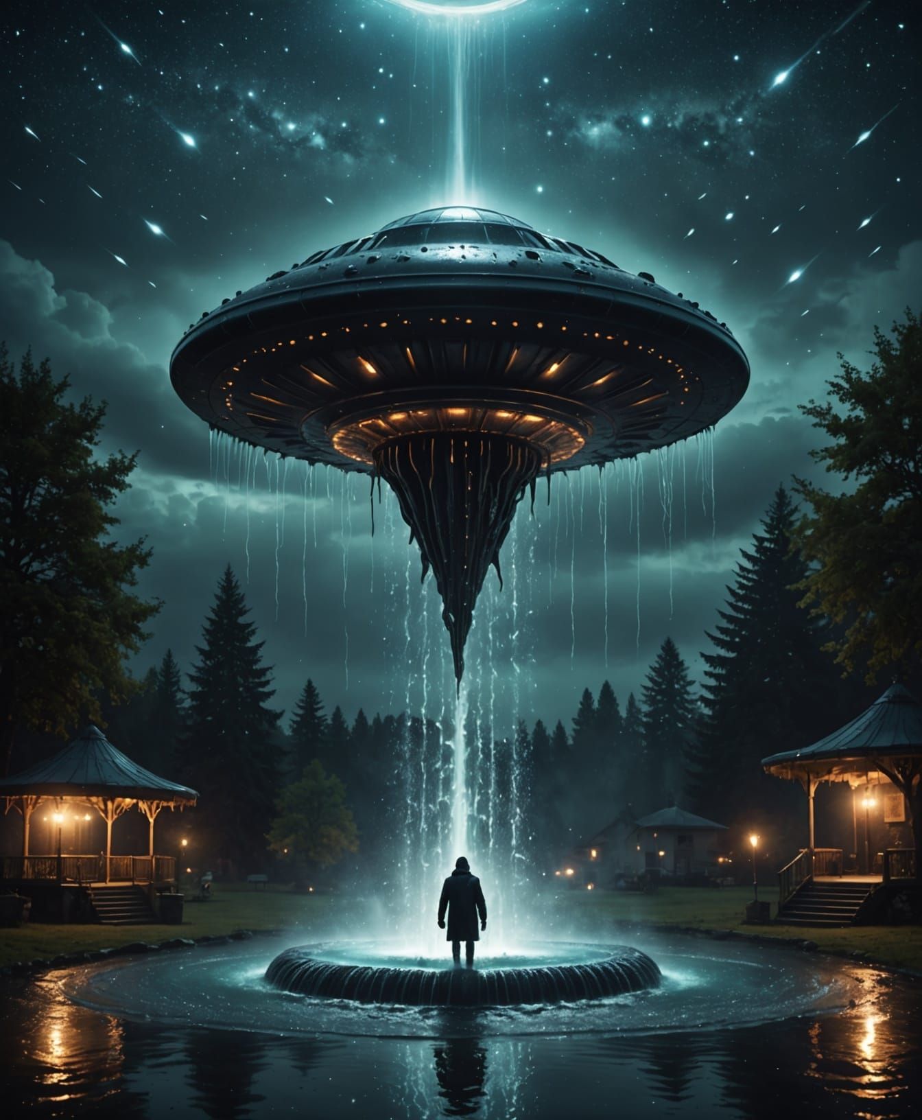 Macabre UFO Soul-Eating Scene with Liquid Light