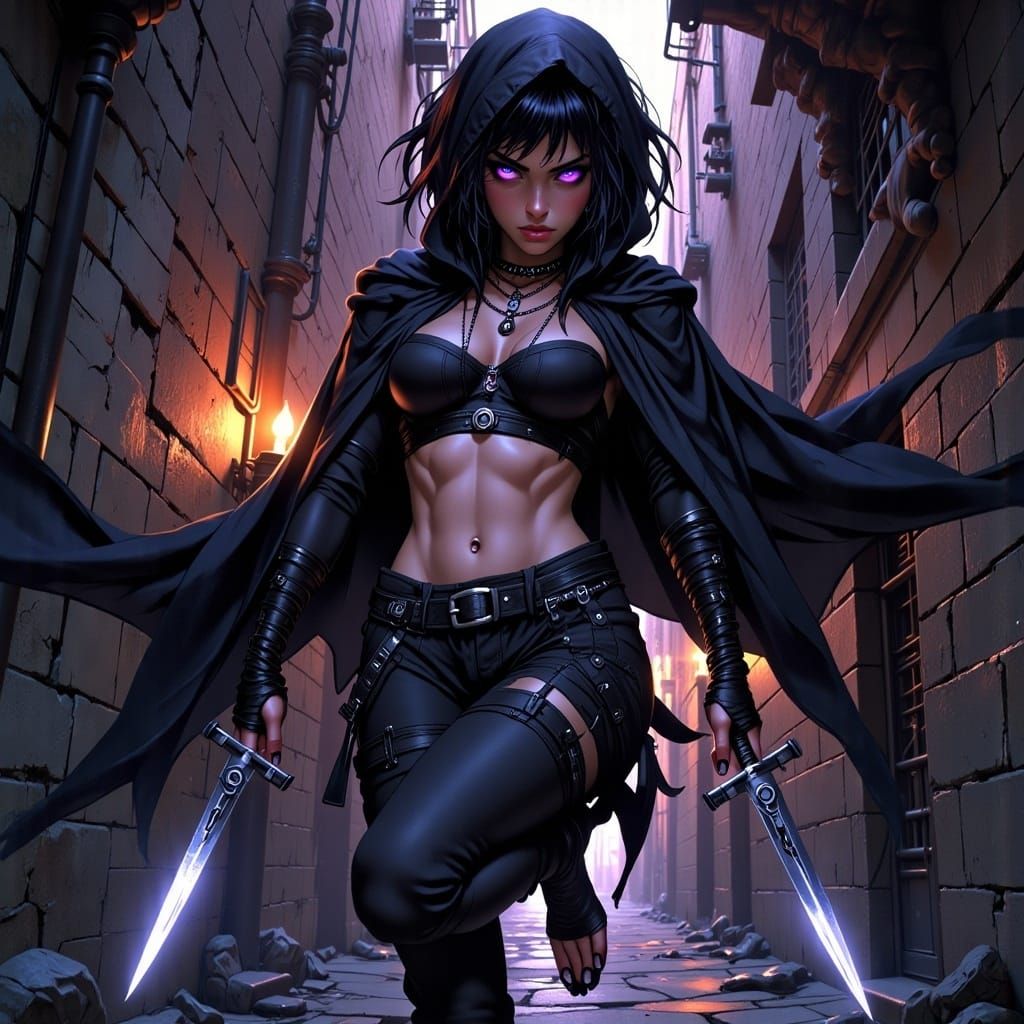 Agile Rogue Leaping Through Shadow in Anime Style