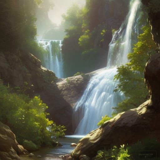 Hyperdetailed Naturist Waterfall Portrait in Unreal Engine 5