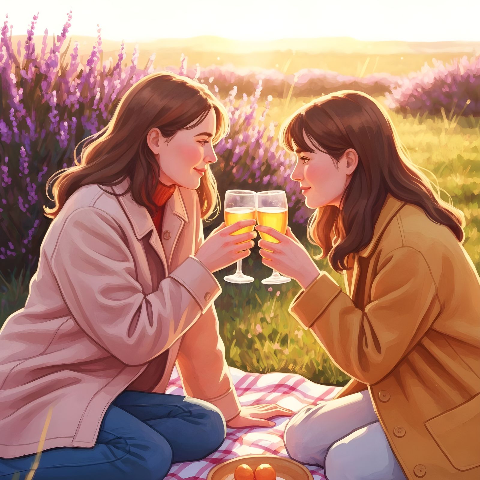 Intimate Picnic in Autumn Heather, 1970s Aesthetic