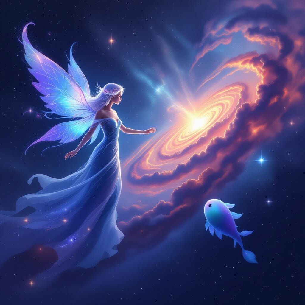 Celestial Guide: Woman of Starlight and Nebula