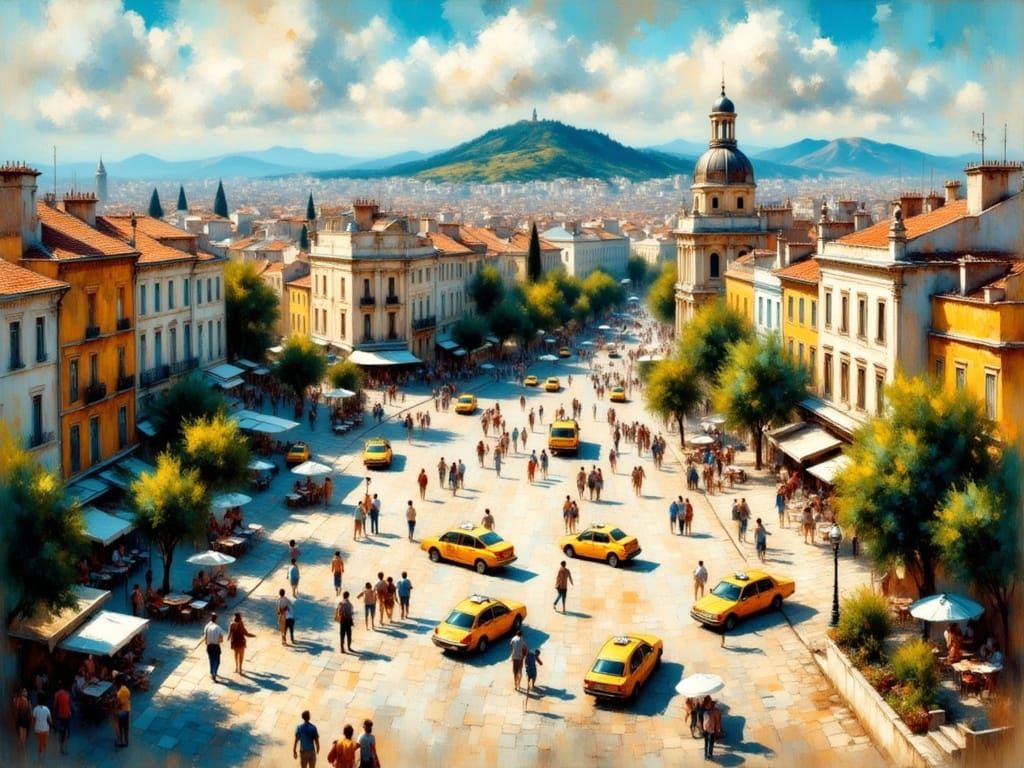 Vibrant City Square in Neo-Fauvism Aesthetic