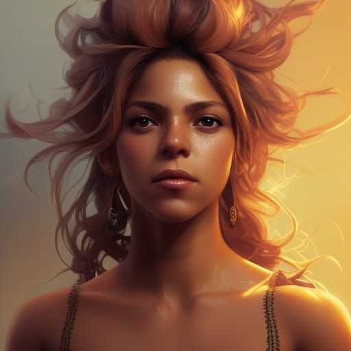 Shakira Portrait in Hyperdetailed Digital Art Style