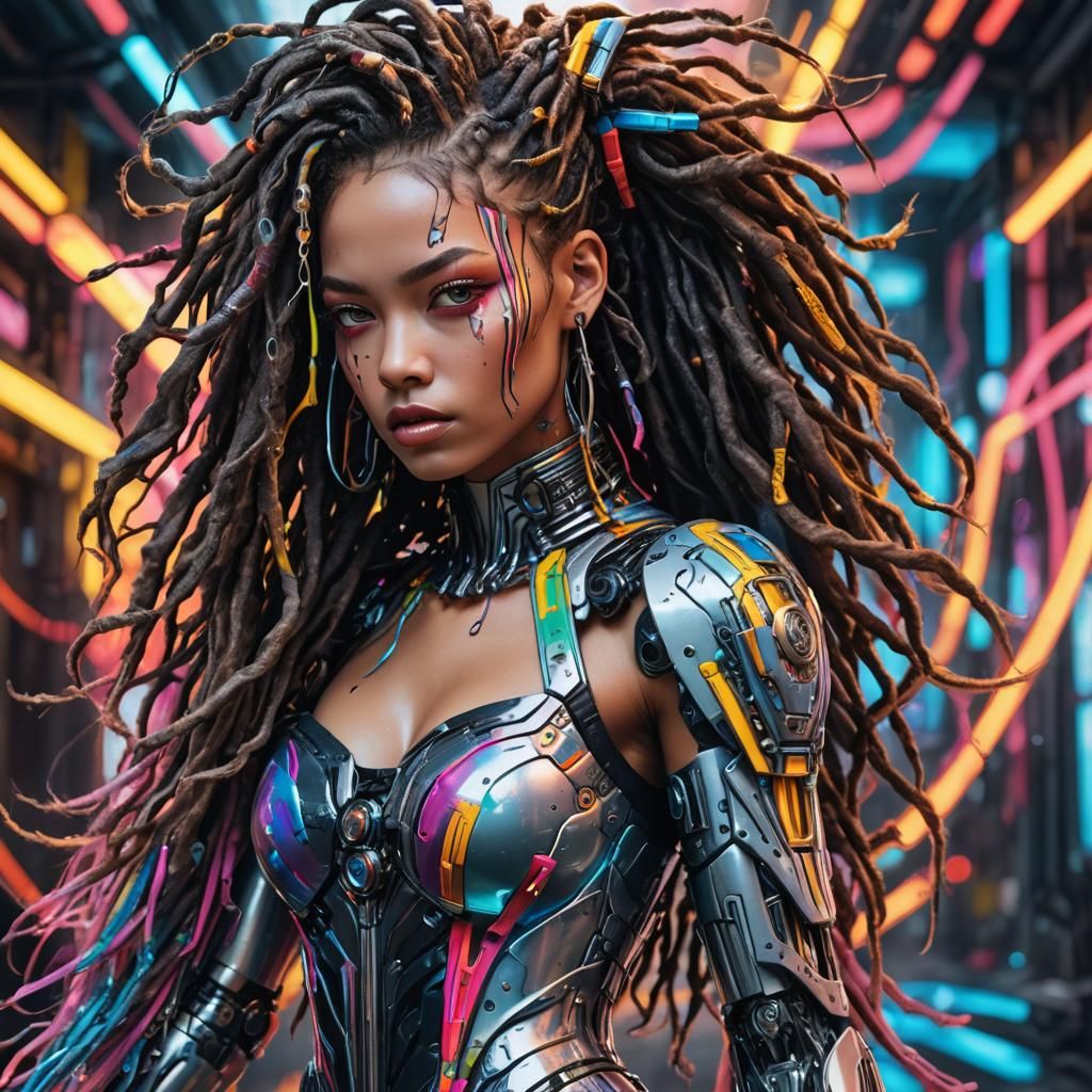 Hyperrealistic Cyborg Portrait in Futuristic Fashion Style