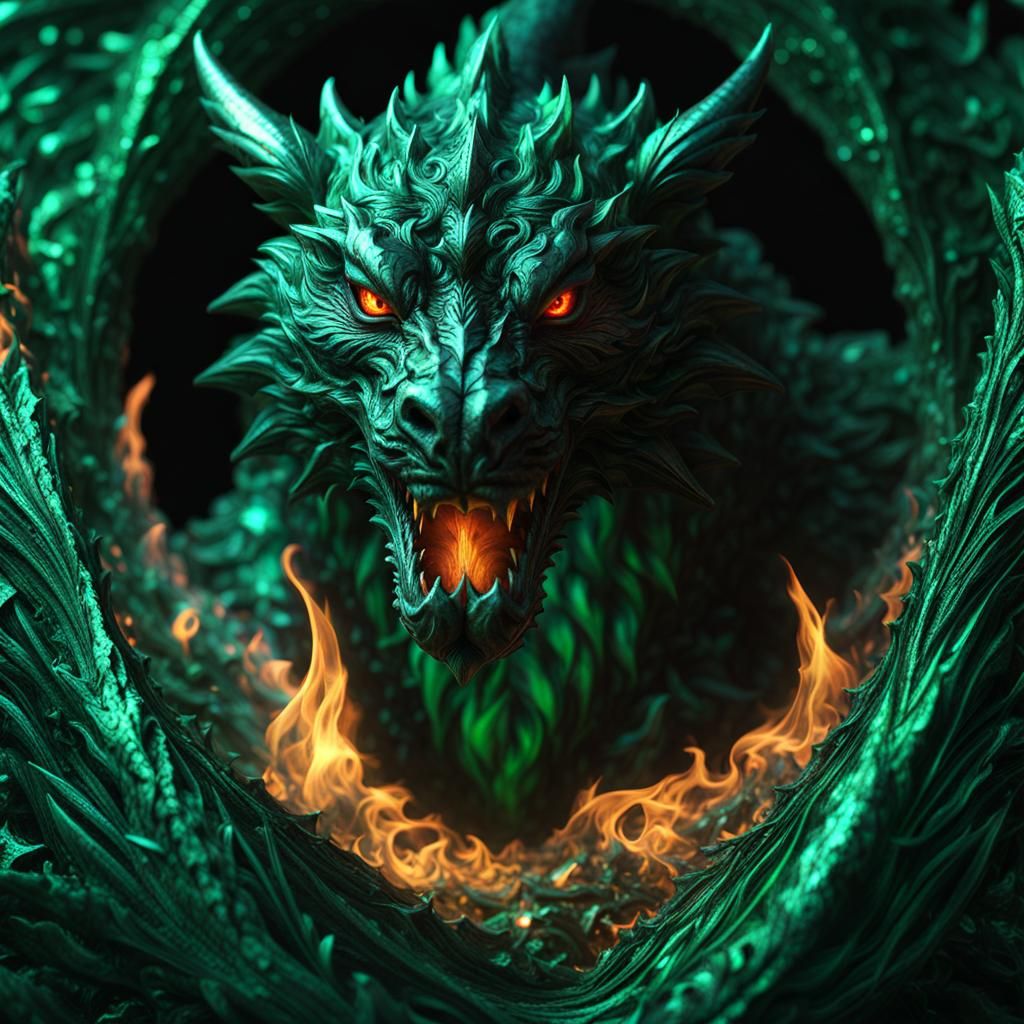Emerald Dragon Bear with Electric Eyes in Fantasycore Style