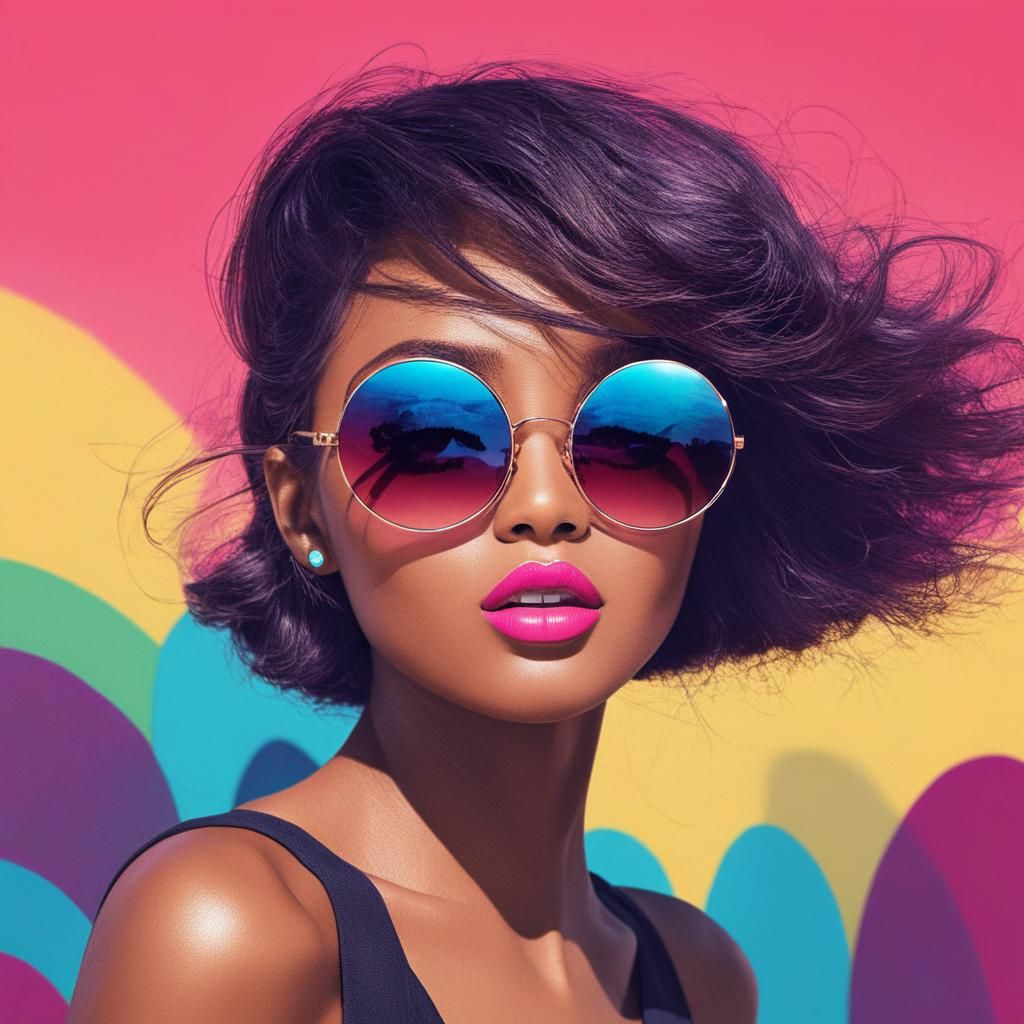Model in Oversized Sunglasses: Digital Art Caricature