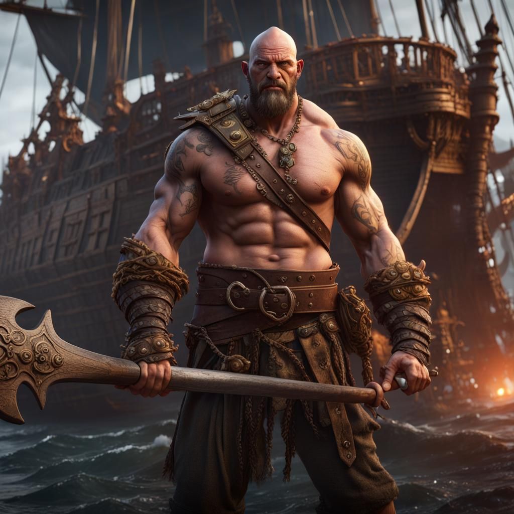 Goliath Barbarian on Pirate Ship: Fantasy Concept Art