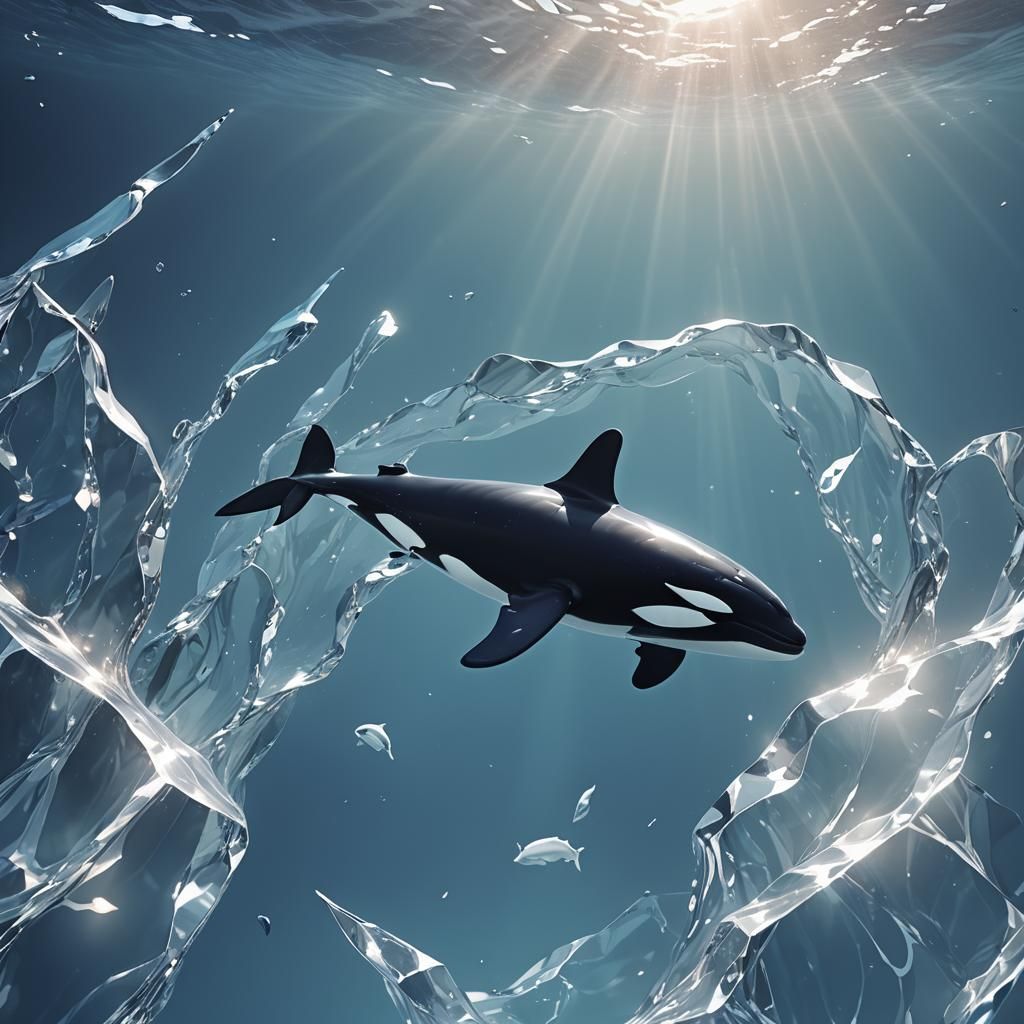 Dark Blue Orca in Anime Style Ocean