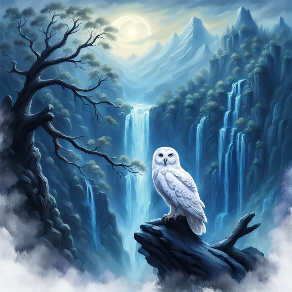 White Owl at Night in Impasto Style