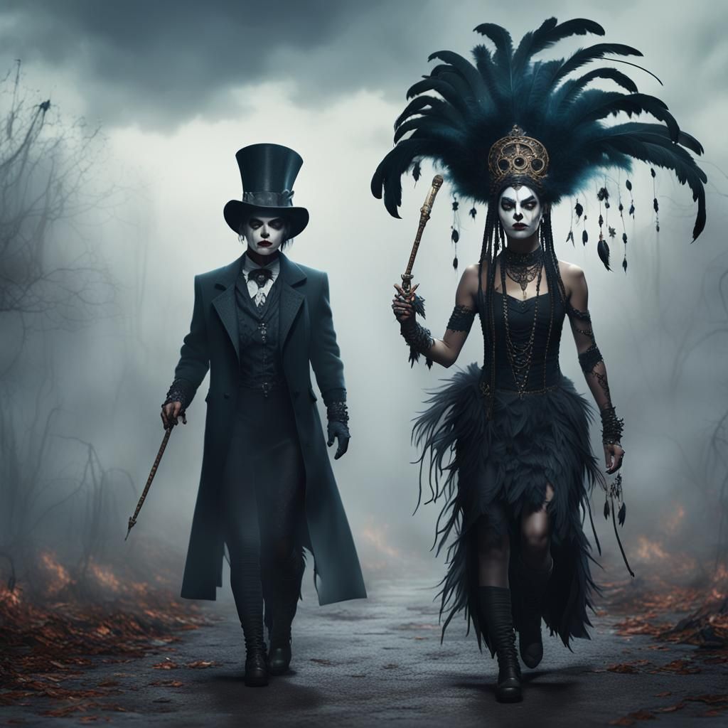 Gothic Voodoo Queen in Fog, Fantasy Concept Art