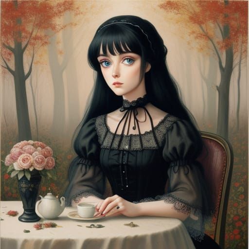 Gothic Girl Portrait in Margaret Keane Style