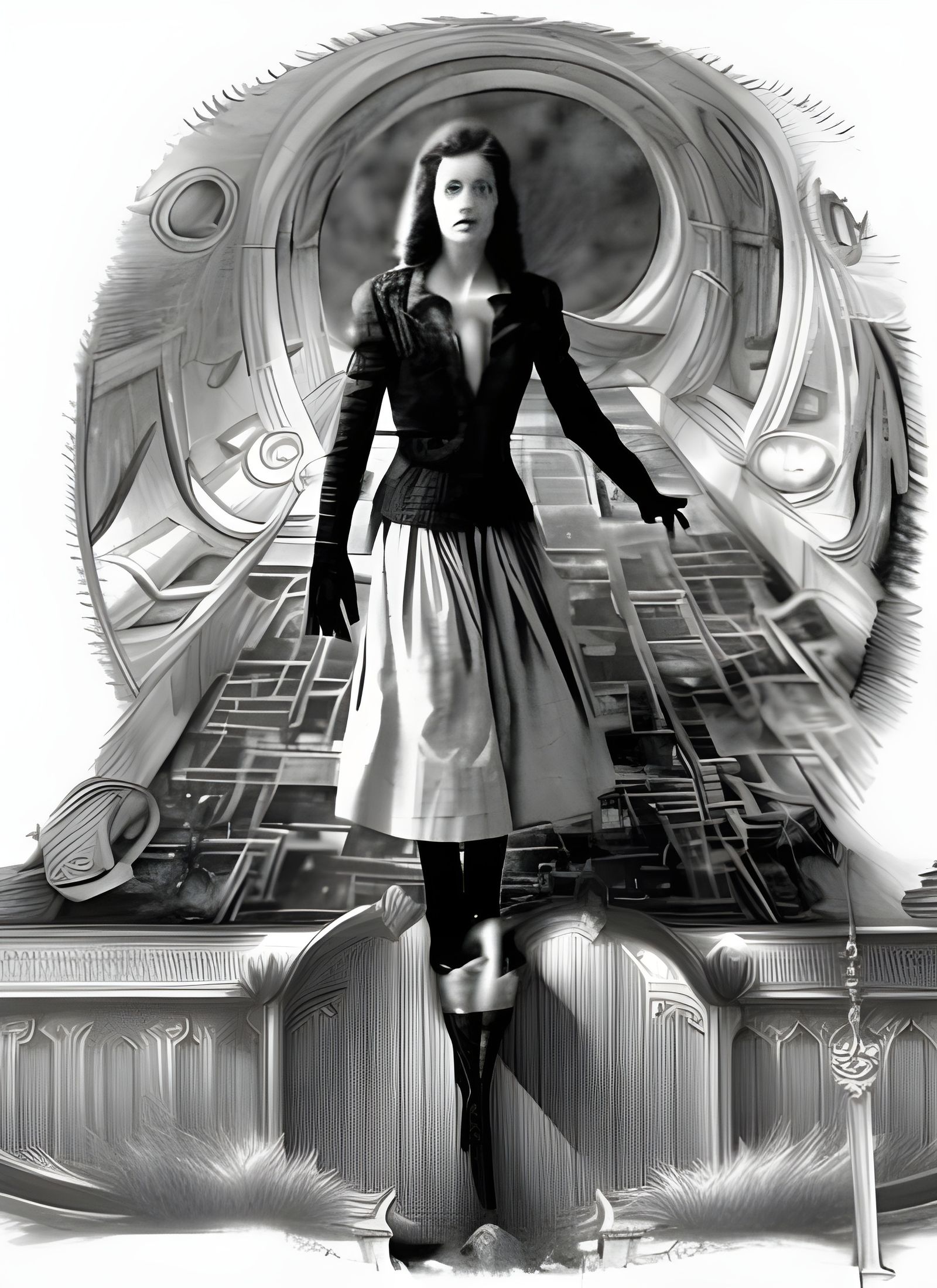 Monochromatic Infinity: Baroque Pencil Line Drawing