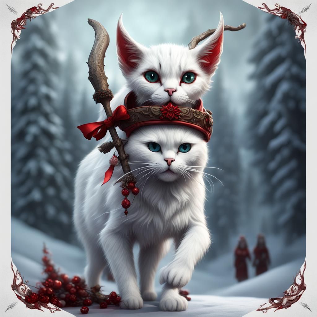 White Cat with Krampus Doll: Fantasy Concept Art
