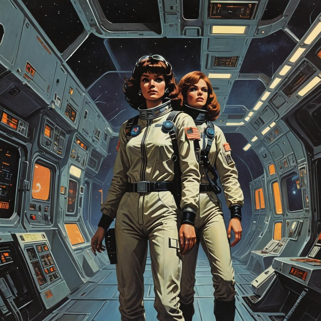 Pulp Sci-Fi Cover: Exploring an Empty Space Station