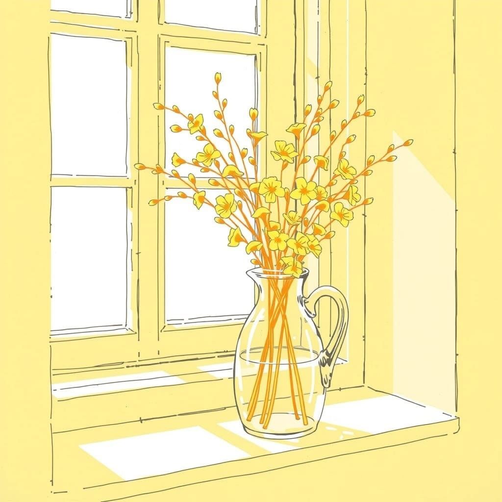 Vibrant Yellow Floral Line Drawing in Modern Style