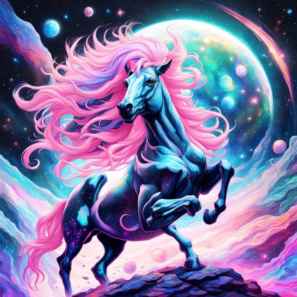Pink-Haired Centaur in Cosmic Astral Illustration