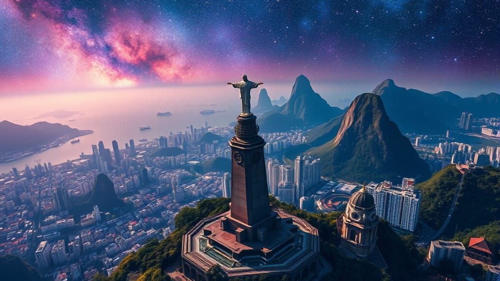 Majestic Rio de Janeiro Cityscape Under Starry Galaxy Sky