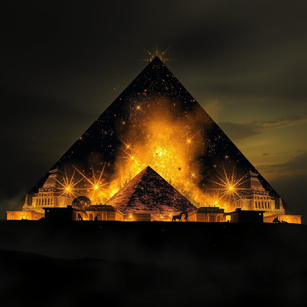 Ancient Egyptian Pyramid Dreamscape with Luminescent Life