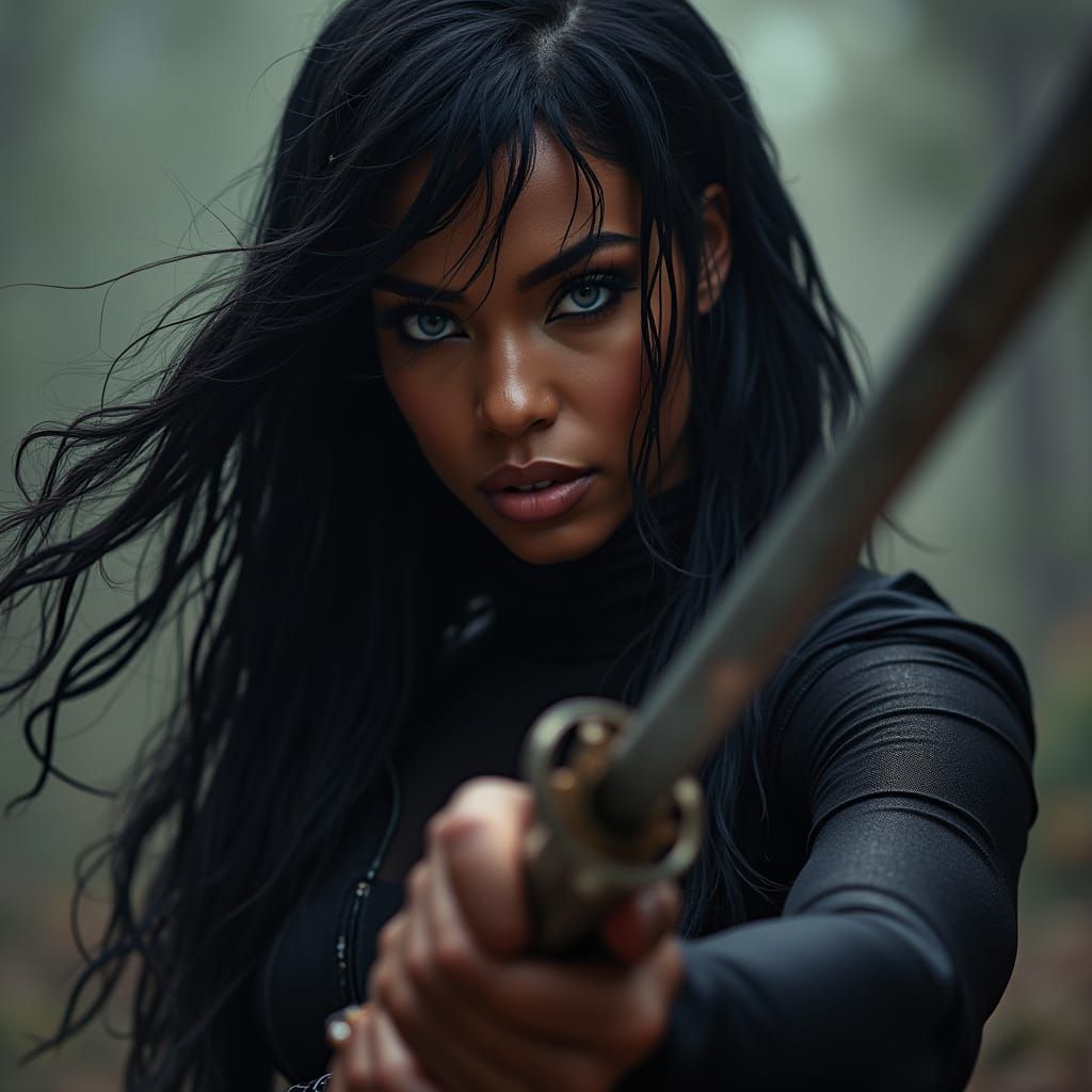 Regal Warrior Goddess in Stealth Suit, Cinematic Portrait