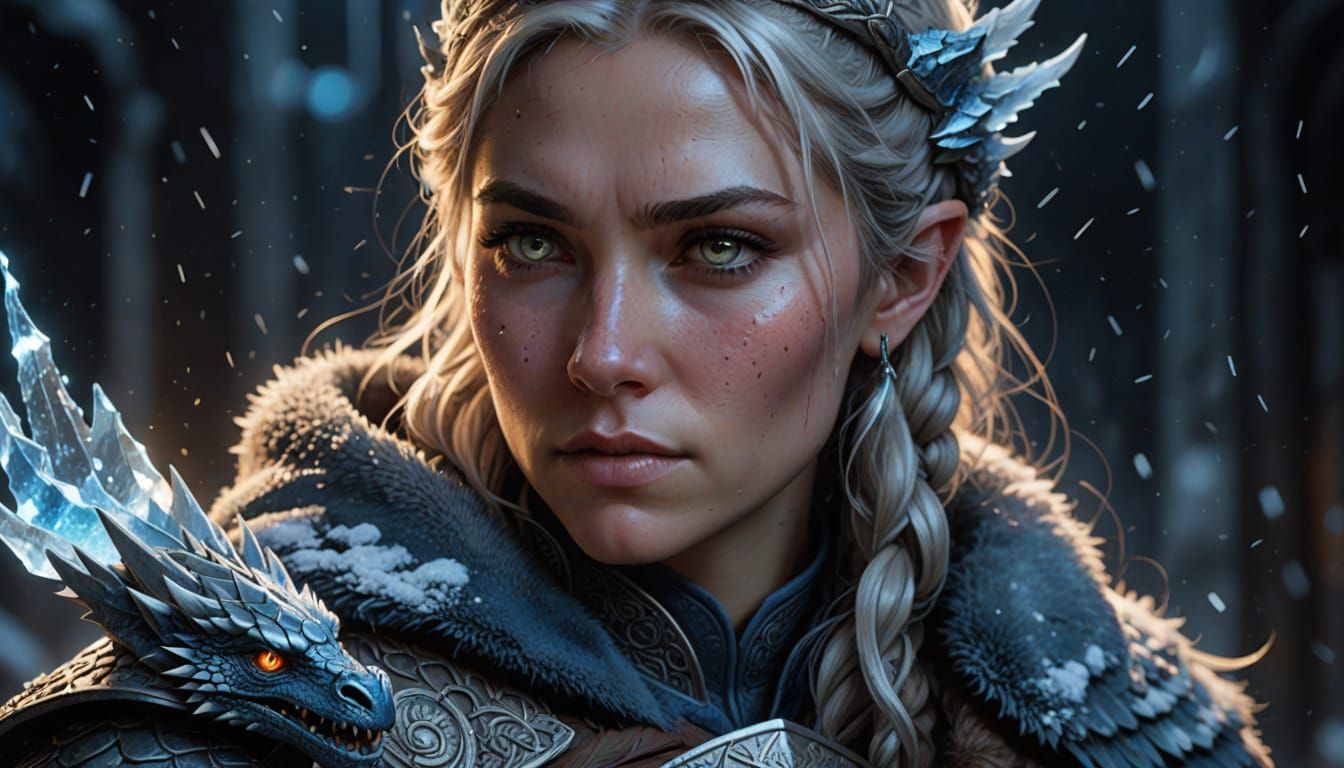 Viking Woman with Dragon, Digital Art Portrait