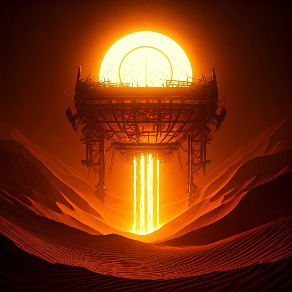 Hi-Tech Ruined Sun-Collector with Glowing Energy Source