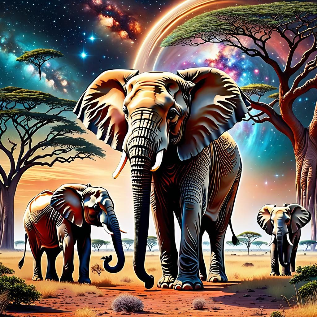 Elephant Family on the African Savanna