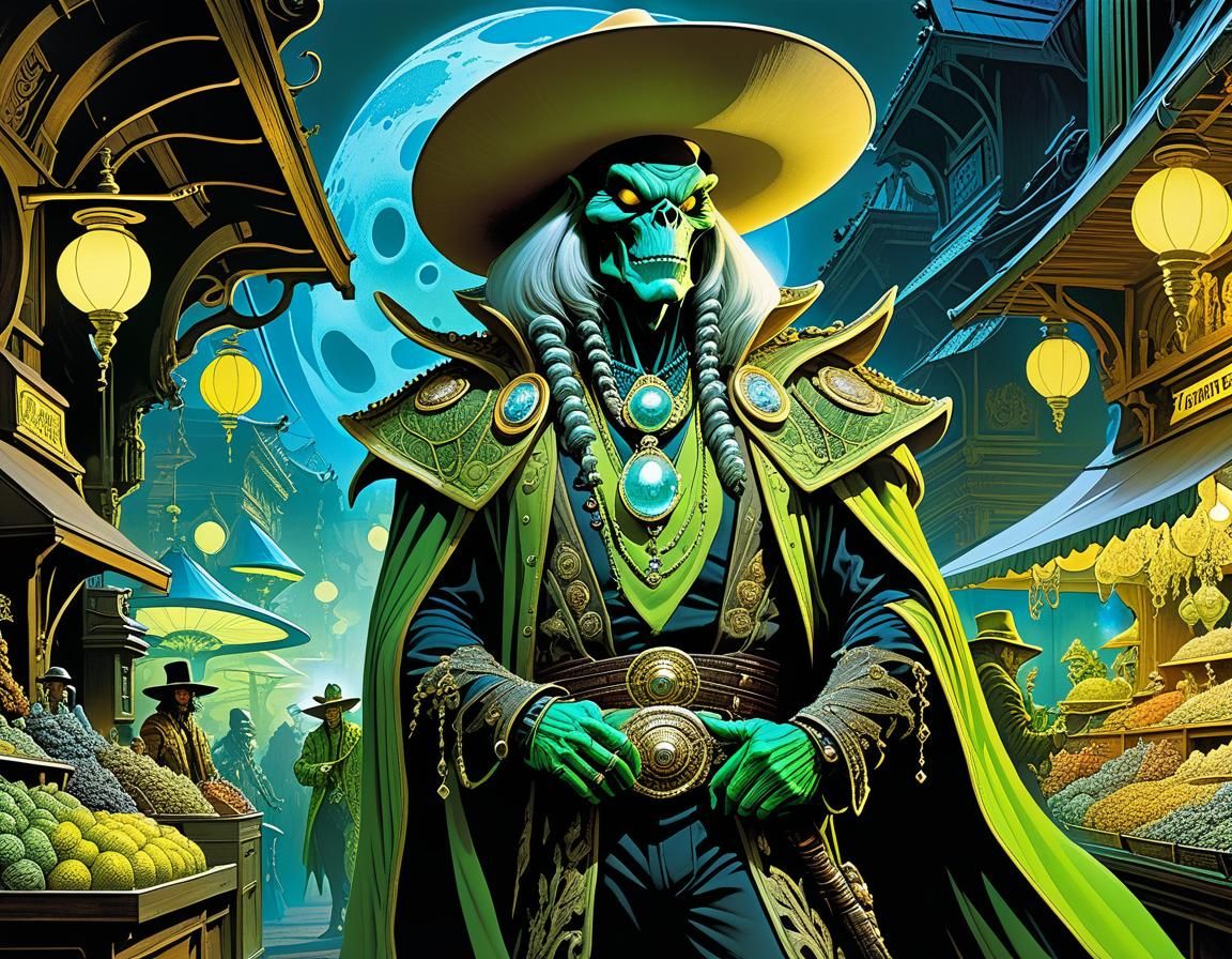 Flamboyant Alien Rogue Trader in Fantasy Art Style