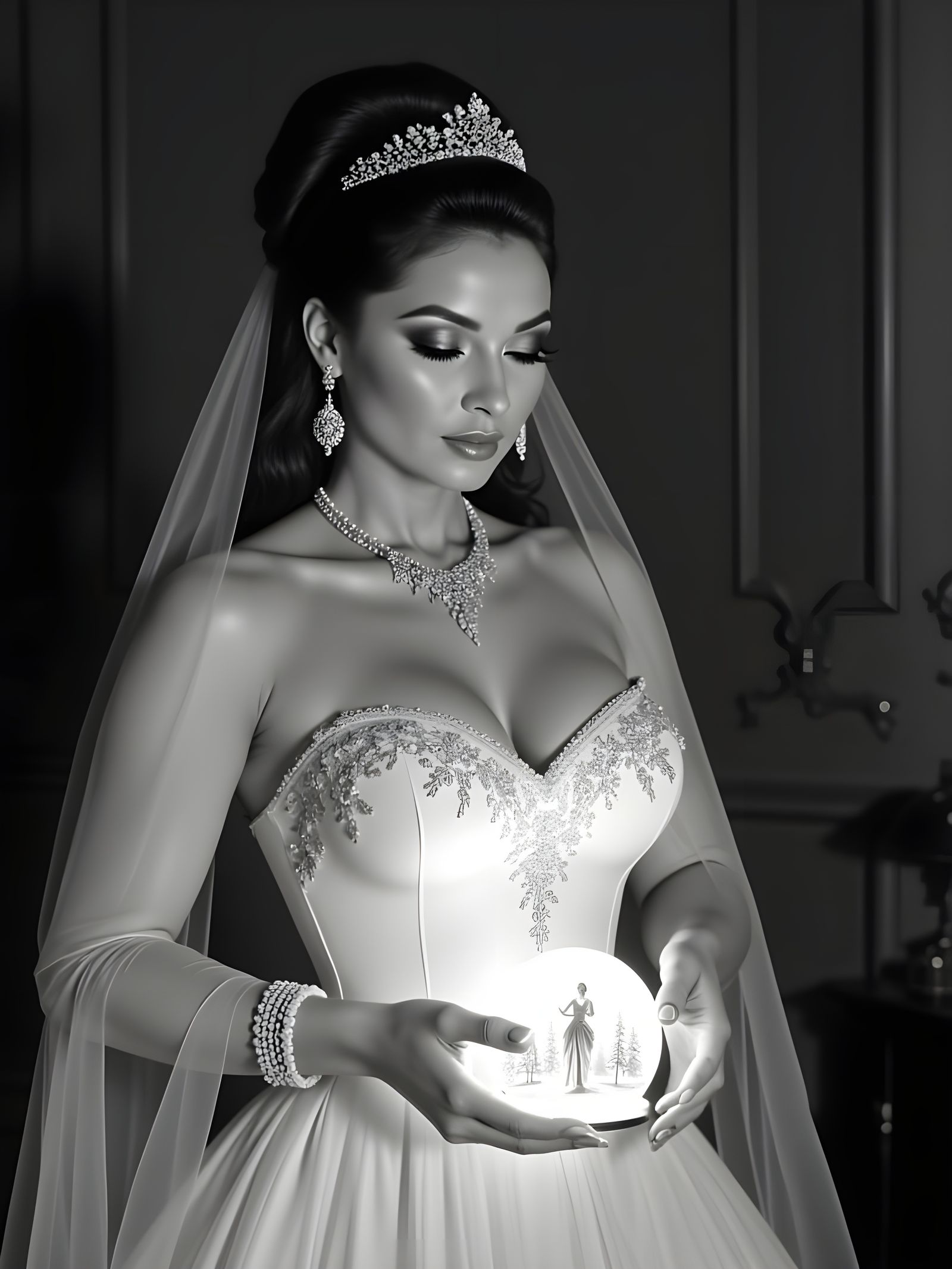 Sultry Crystal Goddess in Noir Lighting