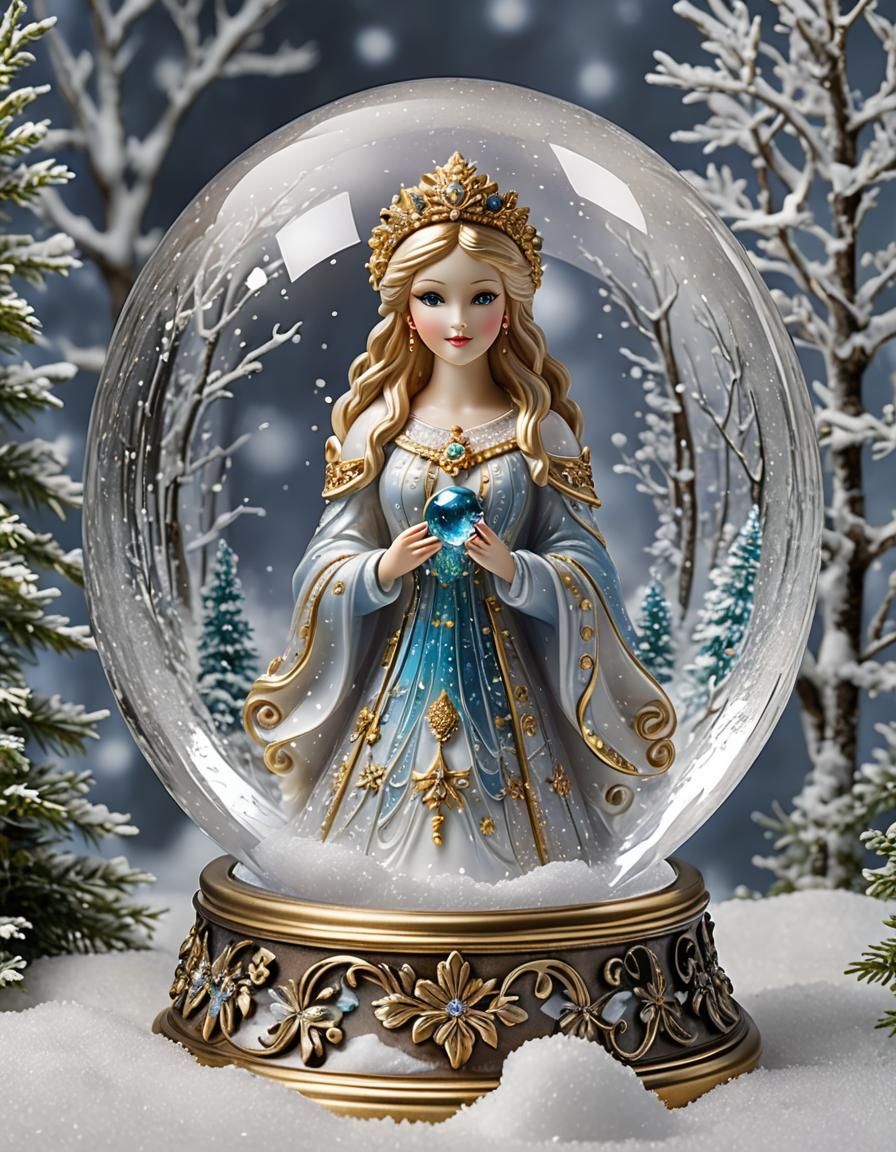 Snow Maiden Holding Winter Globe in Baroque Style