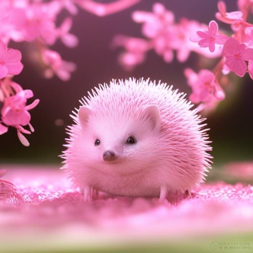 Pink Hedgehog in Cherry Blossoms: Realistic CGI Diorama