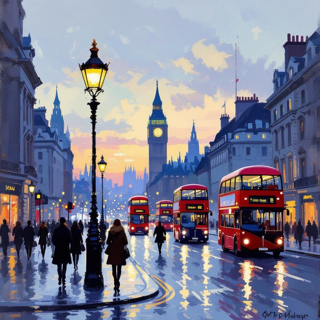 London Street Scene in Impressionist Style