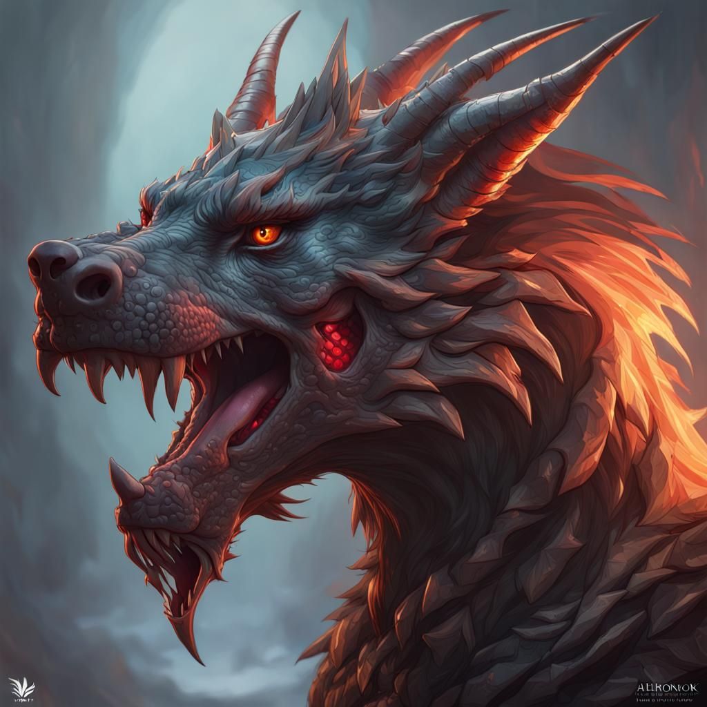 Hellhound Dragon Portrait in Hyperdetailed Style