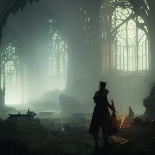 Dark Fantasy Concept Art in Purple and Yellow
