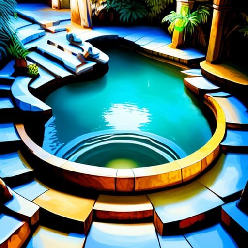 Ancient Pool Painting with Hyperrealistic Details