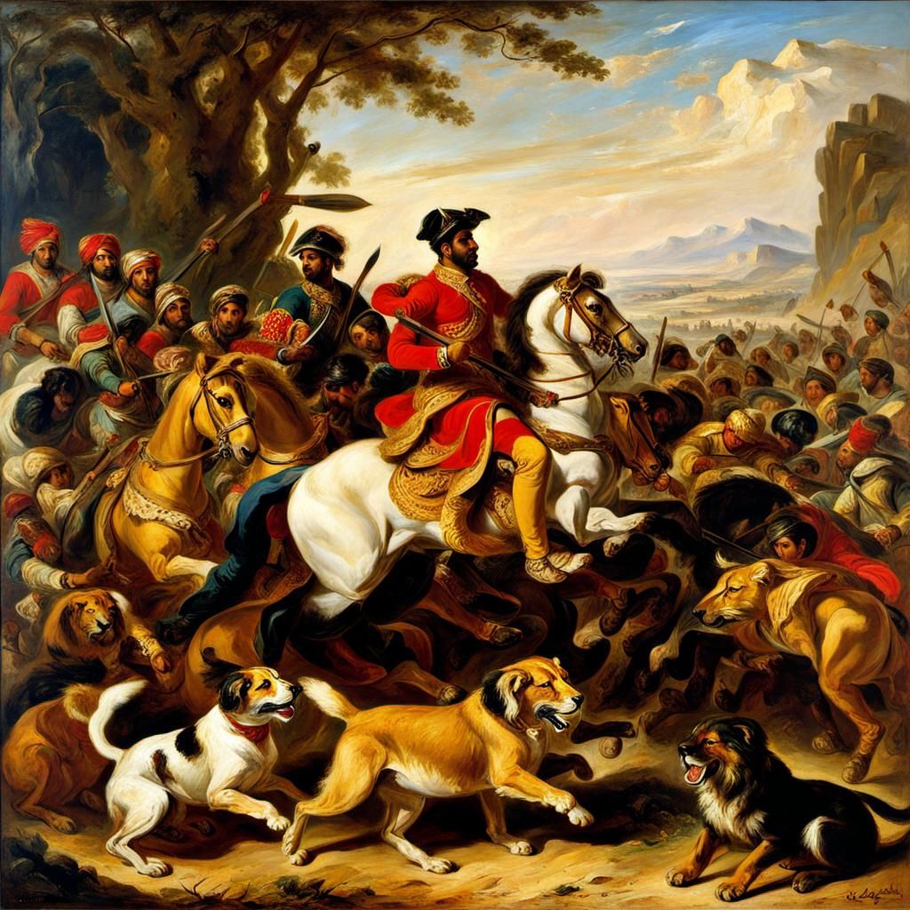 Lion Hunt: Romanticism Oil Painting